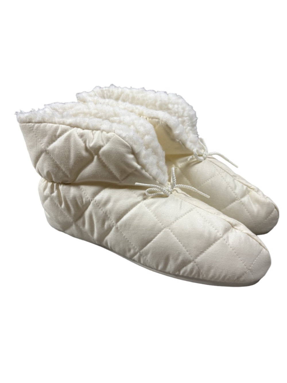 Vintage Dearfoams Quilted Slipper Boots Ivory Sherpa Womens M 6.5-7.5